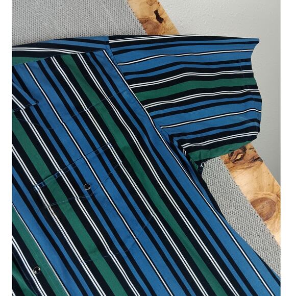 Wrangler Western Shirt Men XXL Black/Blue Striped Pearl Snap Cowboy Short Sleeve - Picture 7 of 11